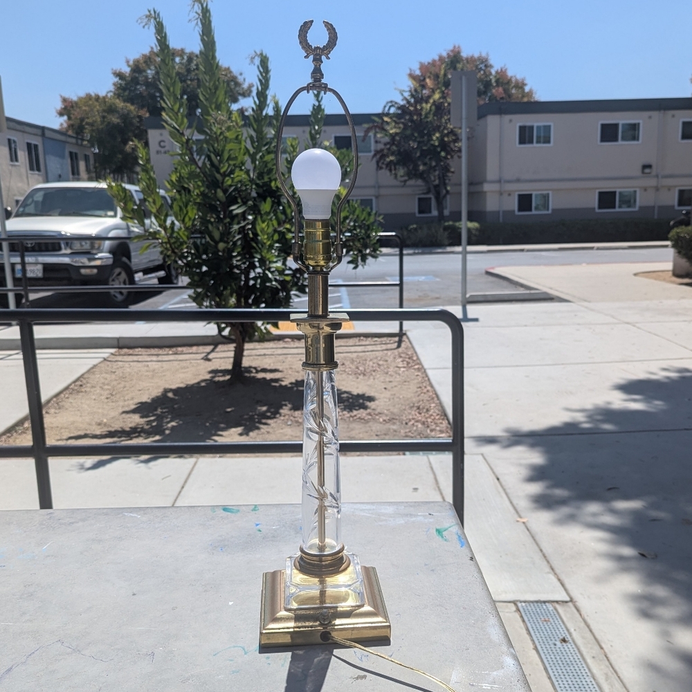 Vtg Hollywood Regency 22" Column Table Lamp Gold & Glass MCM TESTED WORKING